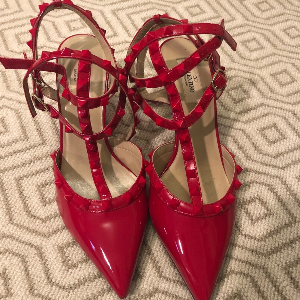 Valentino Tonal Rockstud Three-Strap Heels